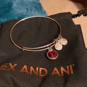 Alex and Ani Jan Birthstone Garnet Crystal Bangle Silver, Original Card,Dust Bag